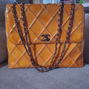 Authentic Chanel Pitch Stitch Quilted Flap Bag with Rhodium Hardware